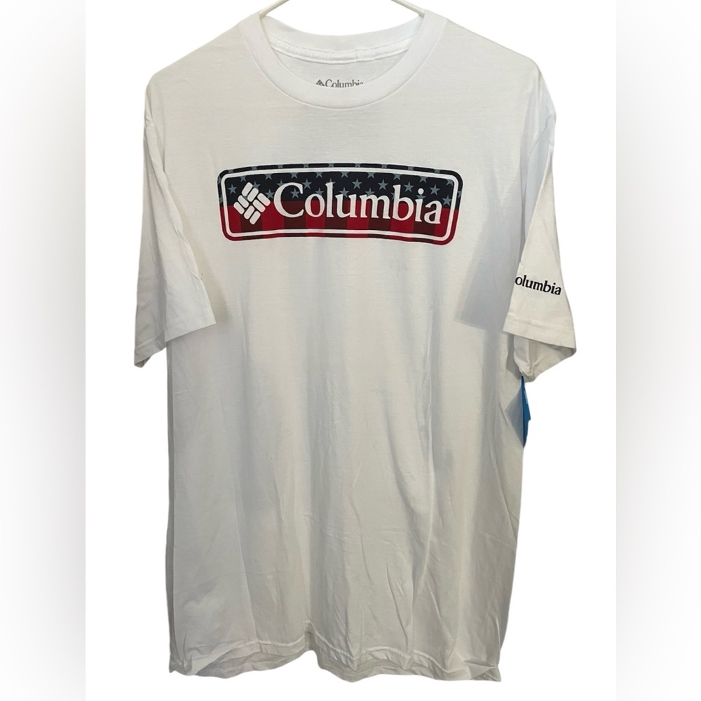 Columbia Men’s Large American Flag Logo Tee – White – NWT - Picture 2 of 8